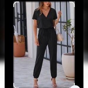 Pretty Garden Black V Neck Short Sleeve Jumpsuit New